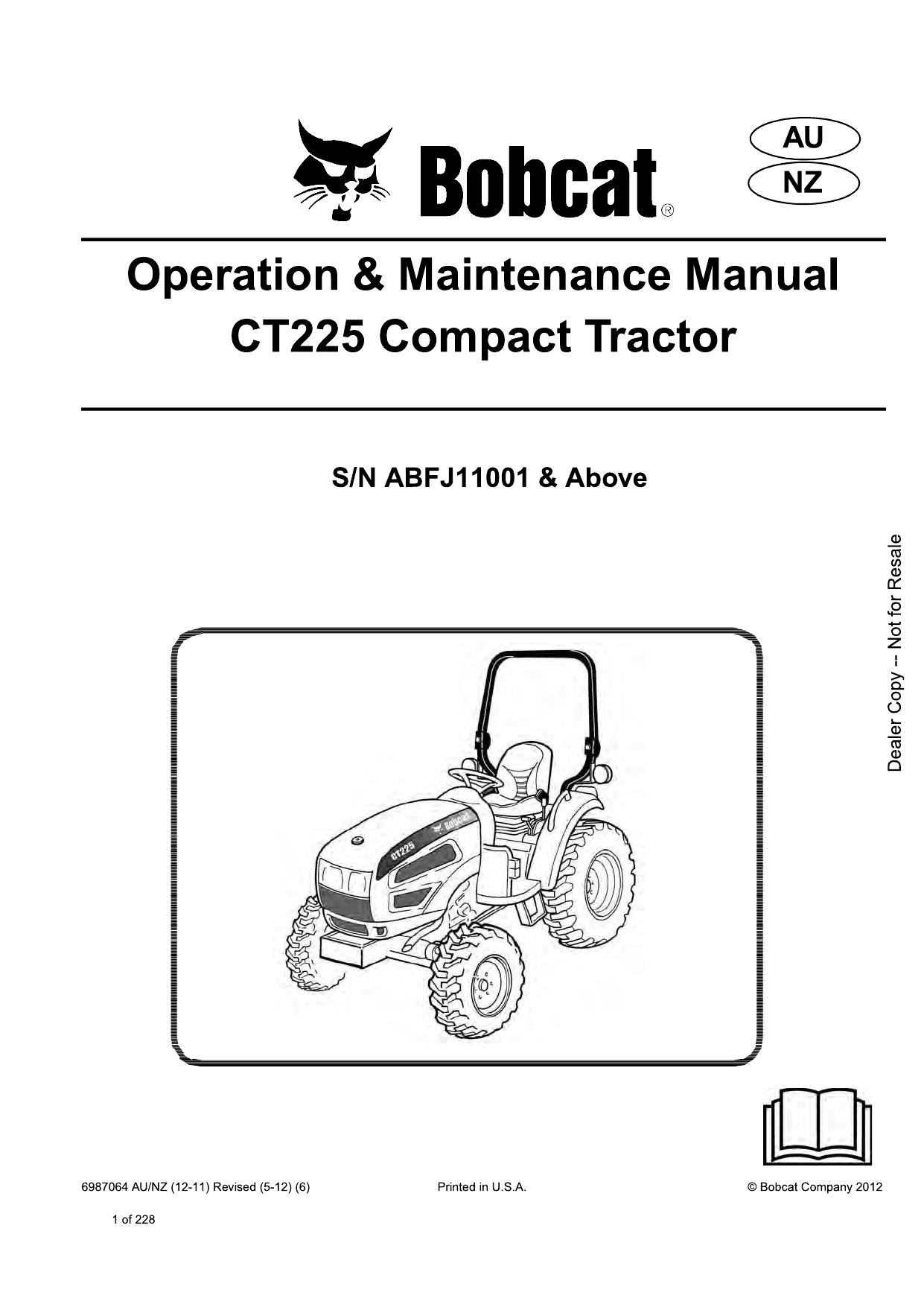 CT225 Compact Tractor Operation & Maintenance Manual Bobcat